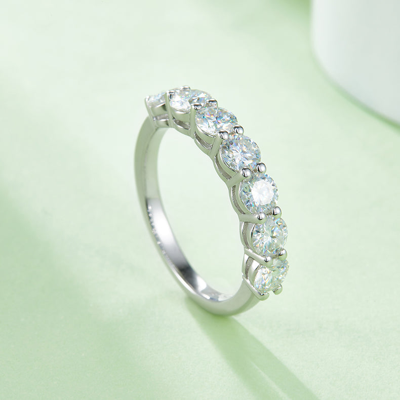 [Round] Straight Arm 2.1 carat Micro-paved Moissanite Eternity Ring in Sterling Silver
