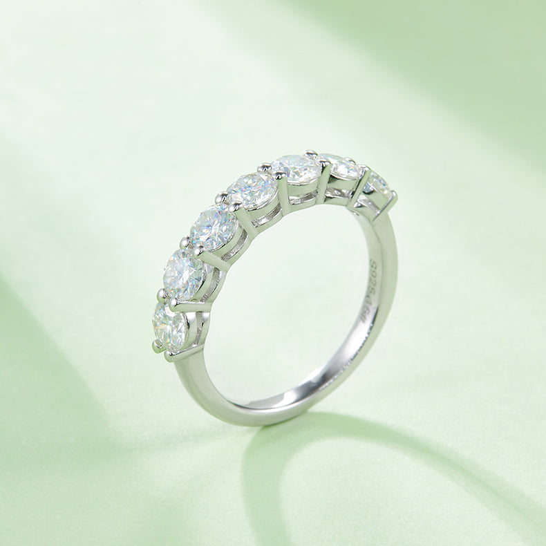 [Round] Straight Arm 2.1 carat Micro-paved Moissanite Eternity Ring in Sterling Silver