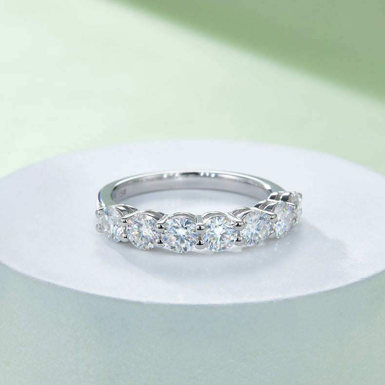 [Round] Straight Arm 2.1 carat Micro-paved Moissanite Eternity Ring in Sterling Silver