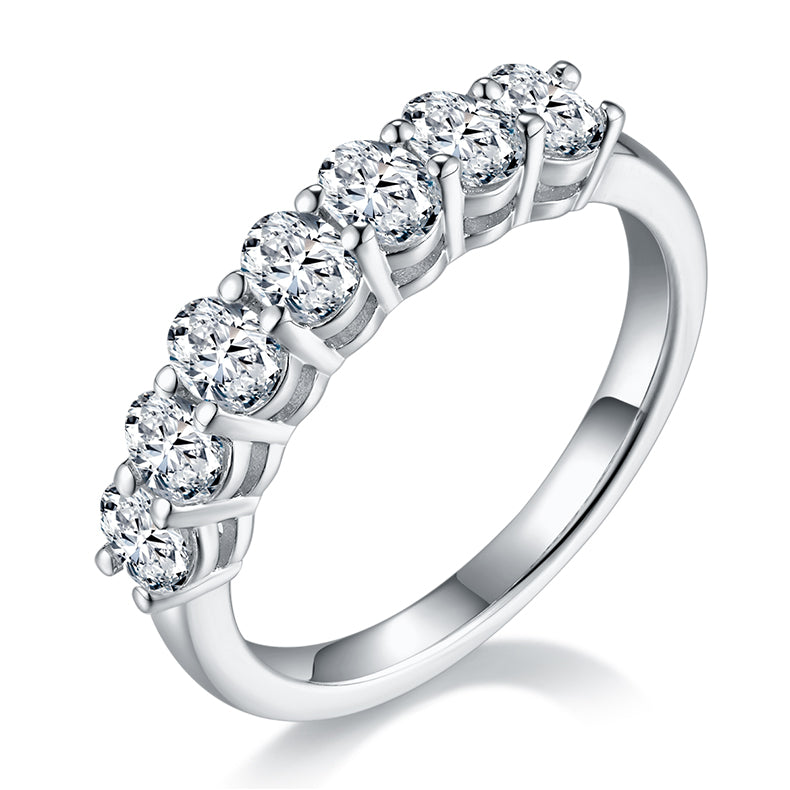 [Oval] Straight Arm 2.1 carat Micro-paved Moissanite Eternity Ring in Sterling Silver