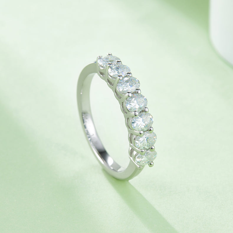 [Oval] Straight Arm 2.1 carat Micro-paved Moissanite Eternity Ring in Sterling Silver