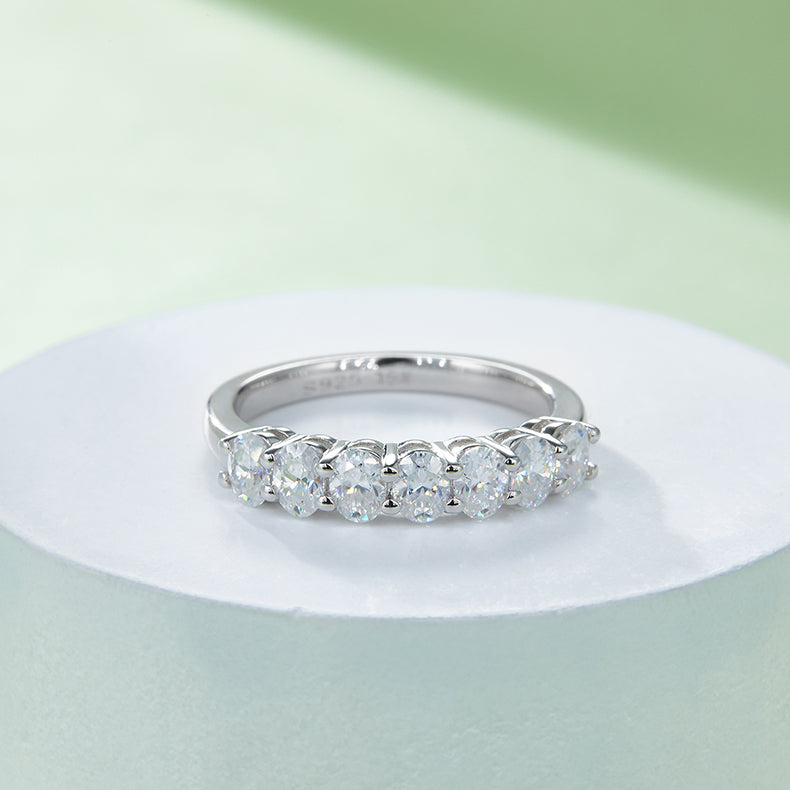 [Oval] Straight Arm 2.1 carat Micro-paved Moissanite Eternity Ring in Sterling Silver