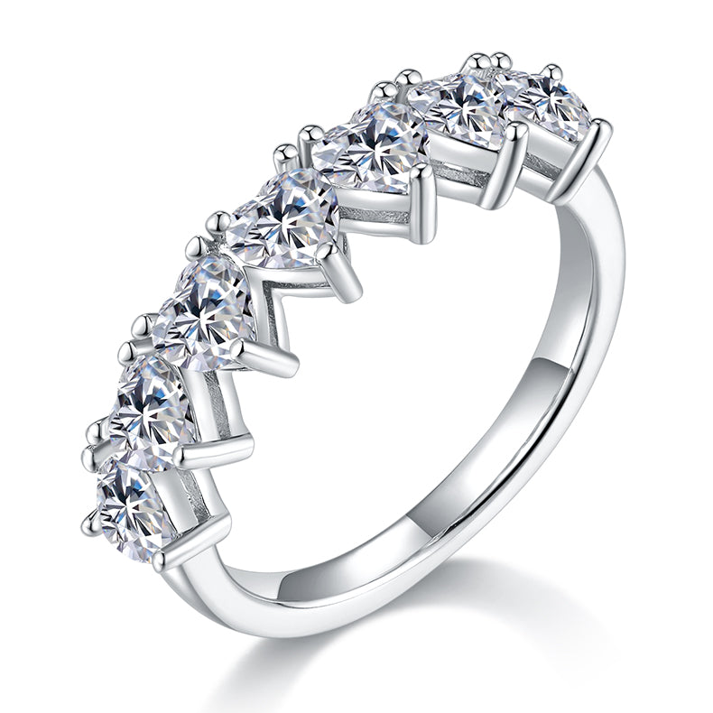 [Heart] Straight Arm 2.1 carat Micro-paved Moissanite Eternity Ring in Sterling Silver