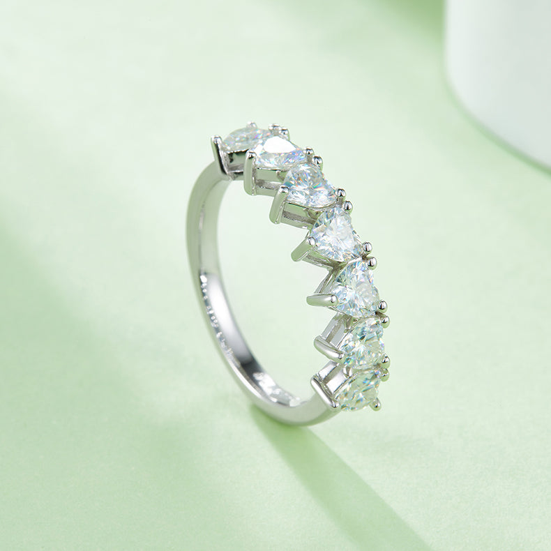 [Heart] Straight Arm 2.1 carat Micro-paved Moissanite Eternity Ring in Sterling Silver