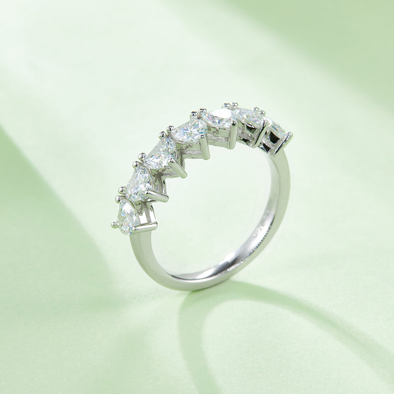 [Heart] Straight Arm 2.1 carat Micro-paved Moissanite Eternity Ring in Sterling Silver