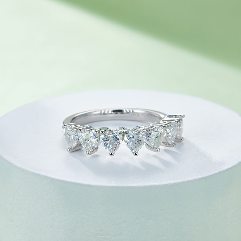 [Heart] Straight Arm 2.1 carat Micro-paved Moissanite Eternity Ring in Sterling Silver