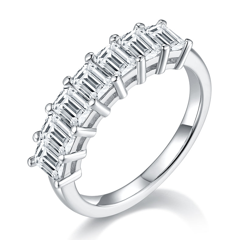 [Emerald] Straight Arm 2.1 carat Micro-paved Moissanite Eternity Ring in Sterling Silver