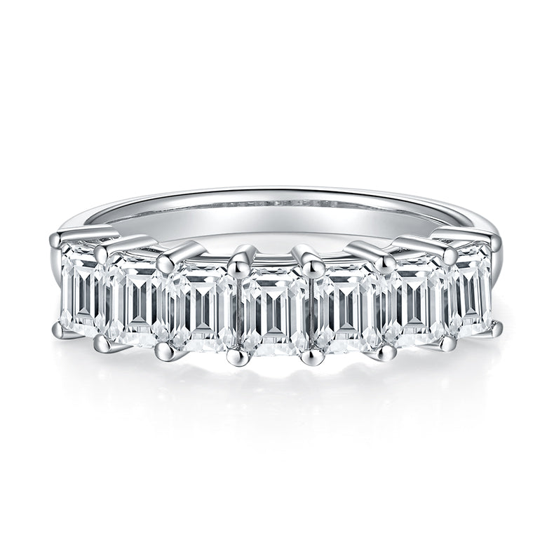 [Emerald] Straight Arm 2.1 carat Micro-paved Moissanite Eternity Ring in Sterling Silver