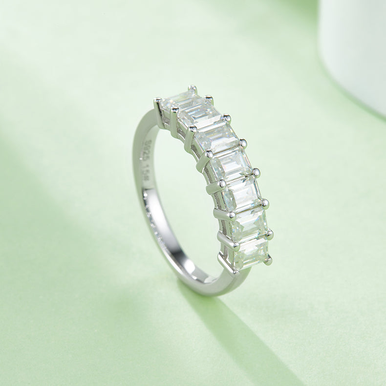[Emerald] Straight Arm 2.1 carat Micro-paved Moissanite Eternity Ring in Sterling Silver