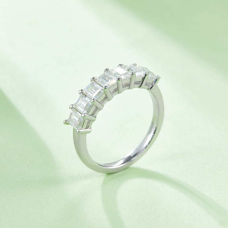[Emerald] Straight Arm 2.1 carat Micro-paved Moissanite Eternity Ring in Sterling Silver