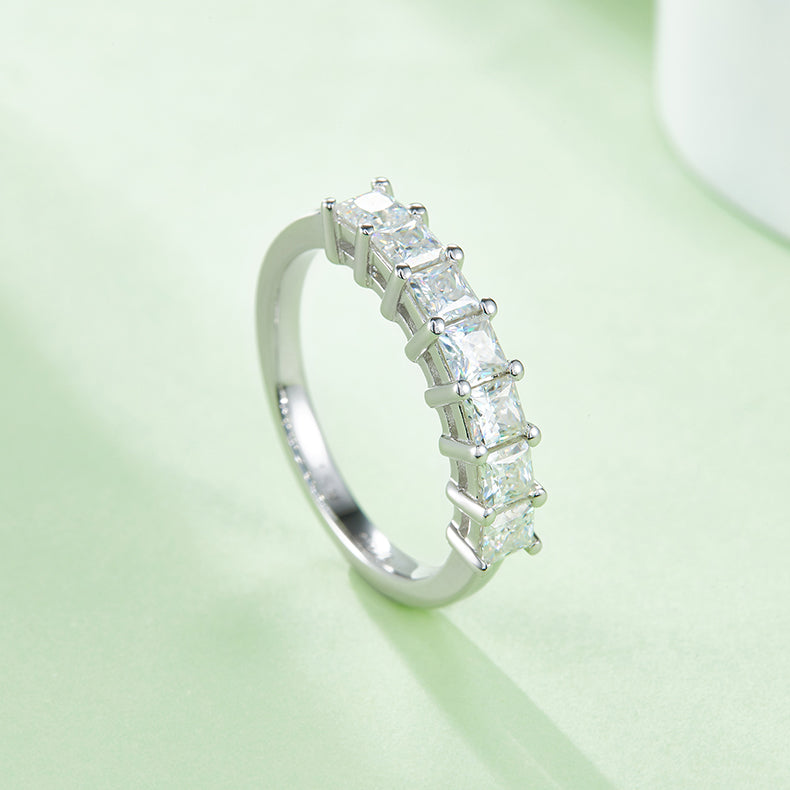 [Square] Straight Arm 2.1 carat Micro-paved Moissanite Eternity Ring in Sterling Silver