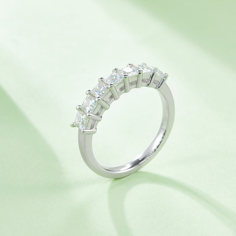 [Square] Straight Arm 2.1 carat Micro-paved Moissanite Eternity Ring in Sterling Silver