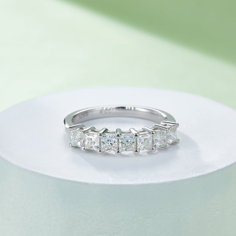 [Square] Straight Arm 2.1 carat Micro-paved Moissanite Eternity Ring in Sterling Silver