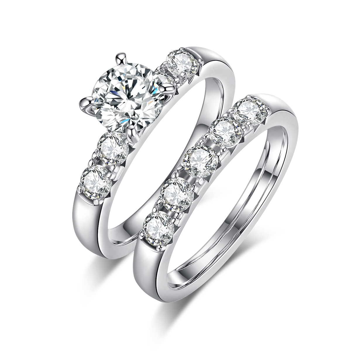Four Claws 0.8 carat Lab-Grown Diamond Ring in 18K White Gold main and side stackable ring set