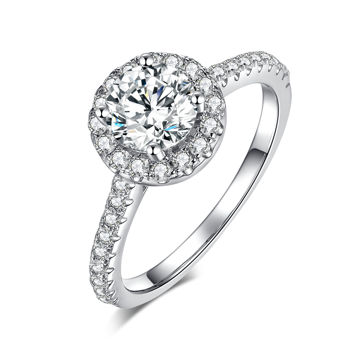 Round 1 carat Lab-Grown Diamond Ring in 18K White Gold main and side stackable ring set