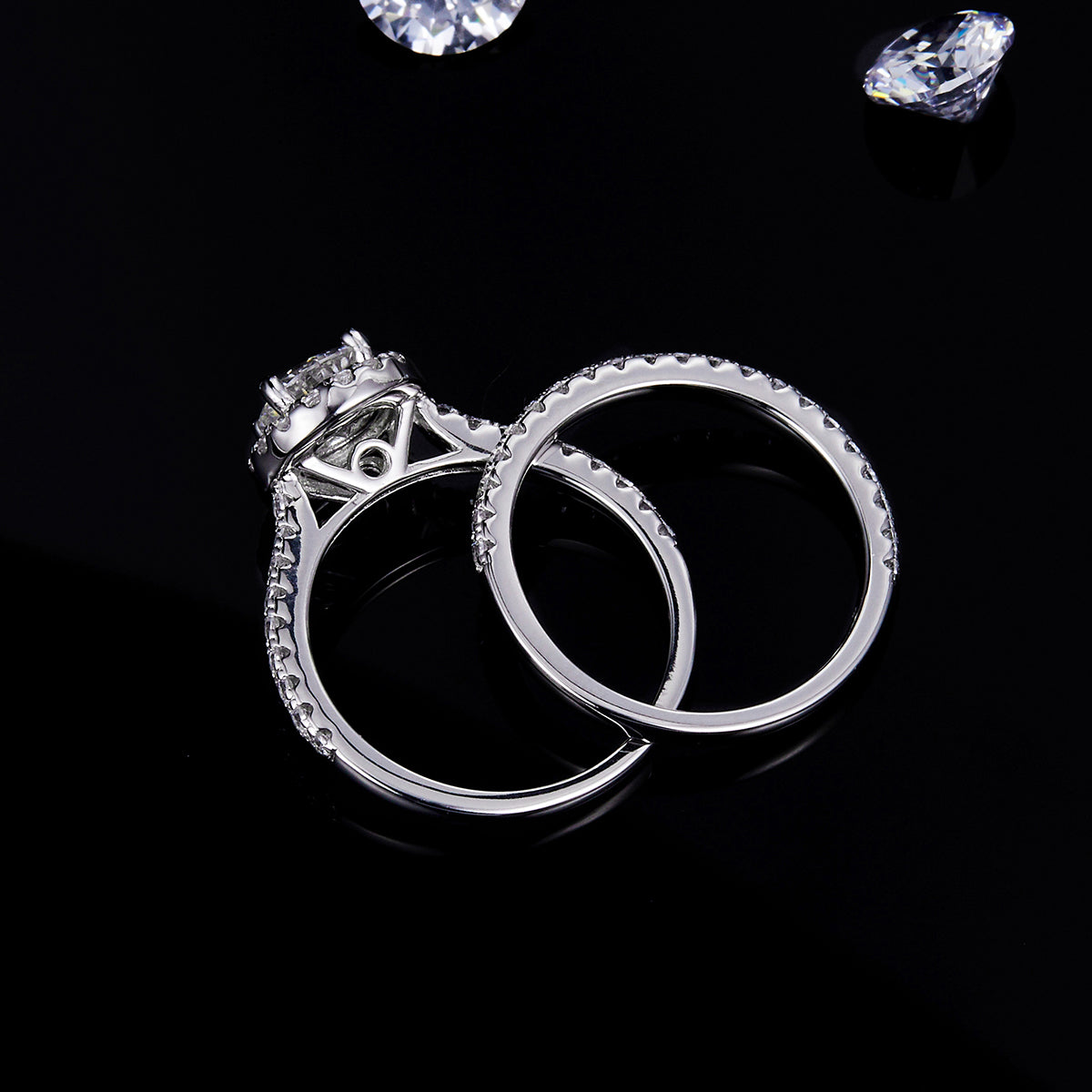 Round 1 carat Lab-Grown Diamond Ring in 18K White Gold main and side stackable ring set