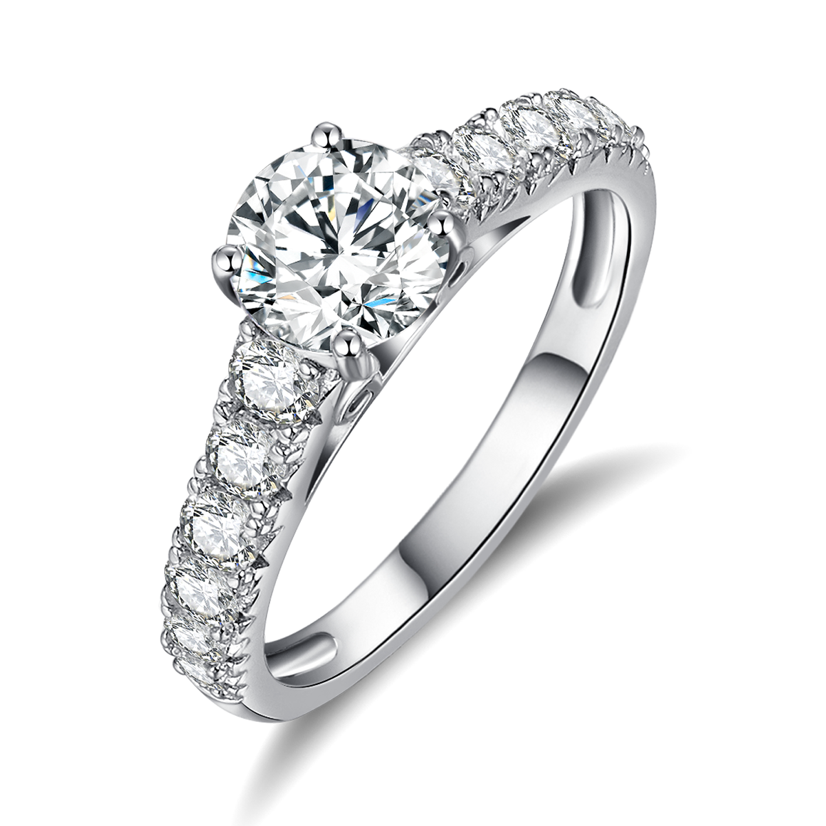 Four Claws 1 carat Lab-Grown Diamond Ring in 18K White Gold main and side stackable ring set