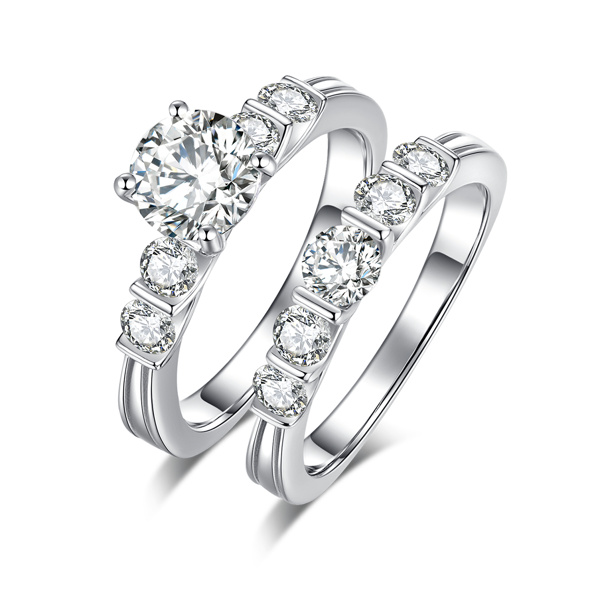 Four Claws 1 carat Lab-Grown Diamond Ring in 18K White Gold main and side stackable ring set