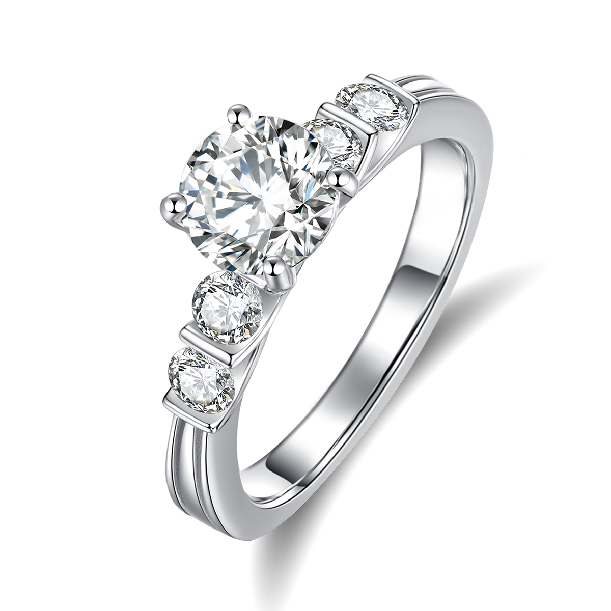 Four Claws 1 carat Lab-Grown Diamond Ring in 18K White Gold main and side stackable ring set