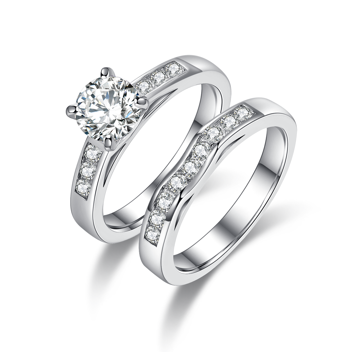 Four Claws 1 carat  Lab-Grown Diamond Ring in 18K White Gold main and side stackable ring set
