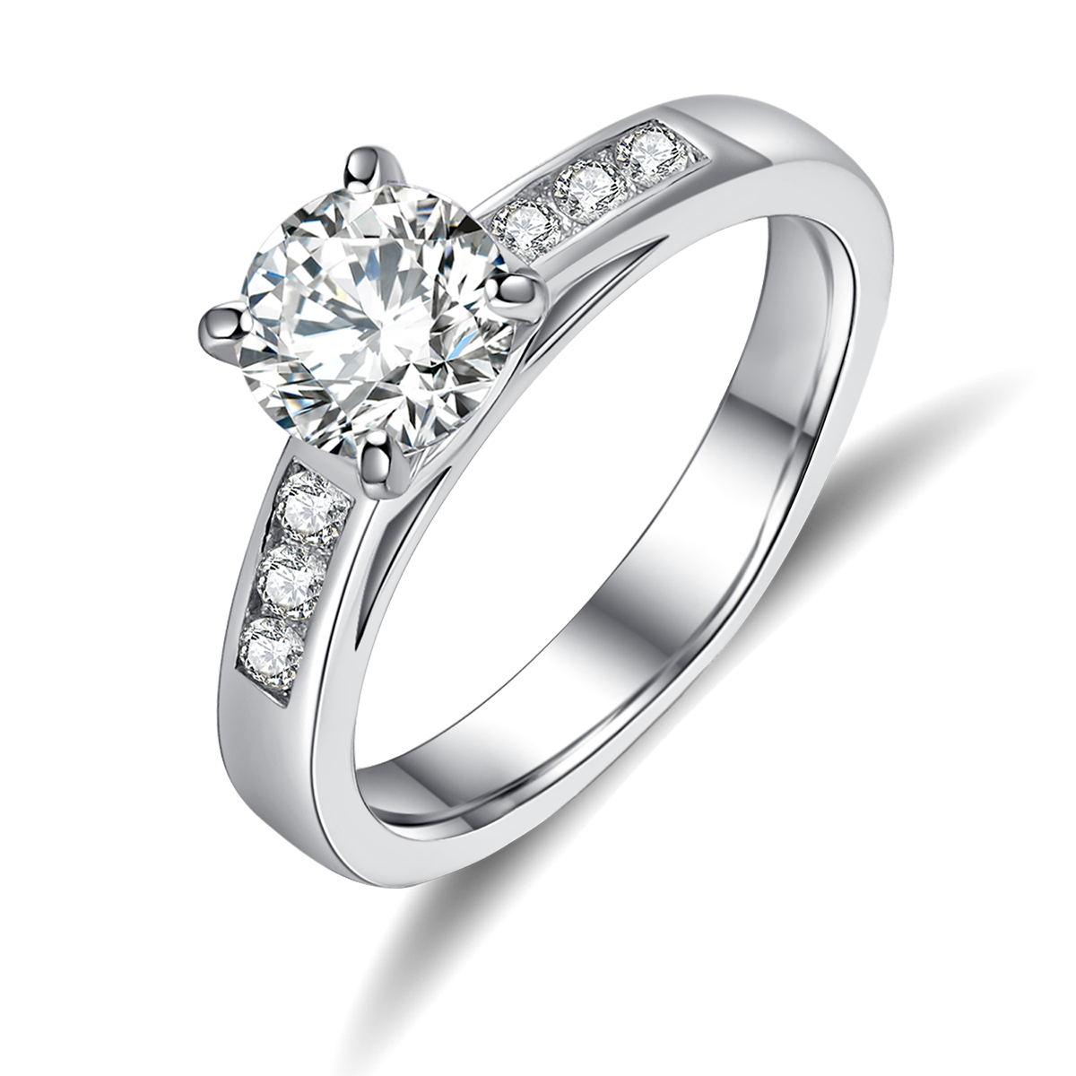 Four Claws 1 carat  Lab-Grown Diamond Ring in 18K White Gold main and side stackable ring set