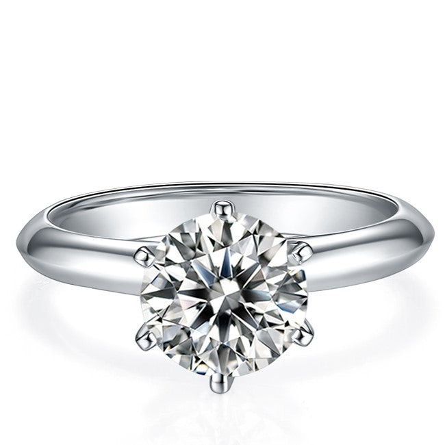 [The Classic Six Claws] Straight Arm 2 carat D Color Lab-Grown Diamond Ring in 18K White Gold