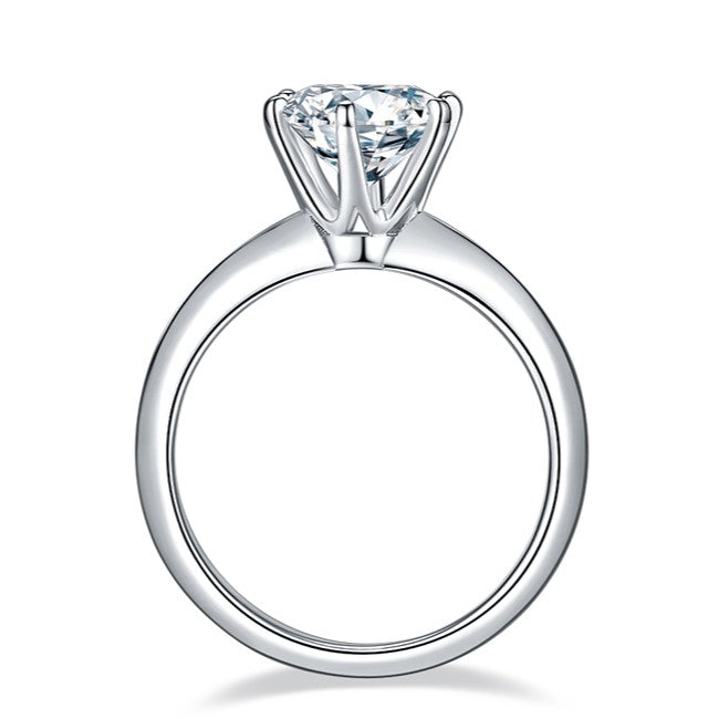 [The Classic Six Claws] Straight Arm 2 carat D Color Lab-Grown Diamond Ring in 18K White Gold