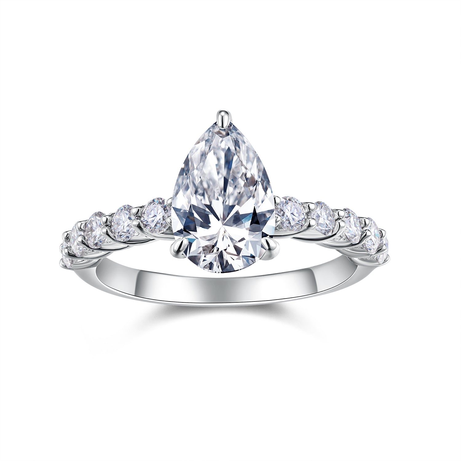 [Tear of Light] Straight Arm Micro-paved 3.0 carat Moissanite Ring in Sterling Silver