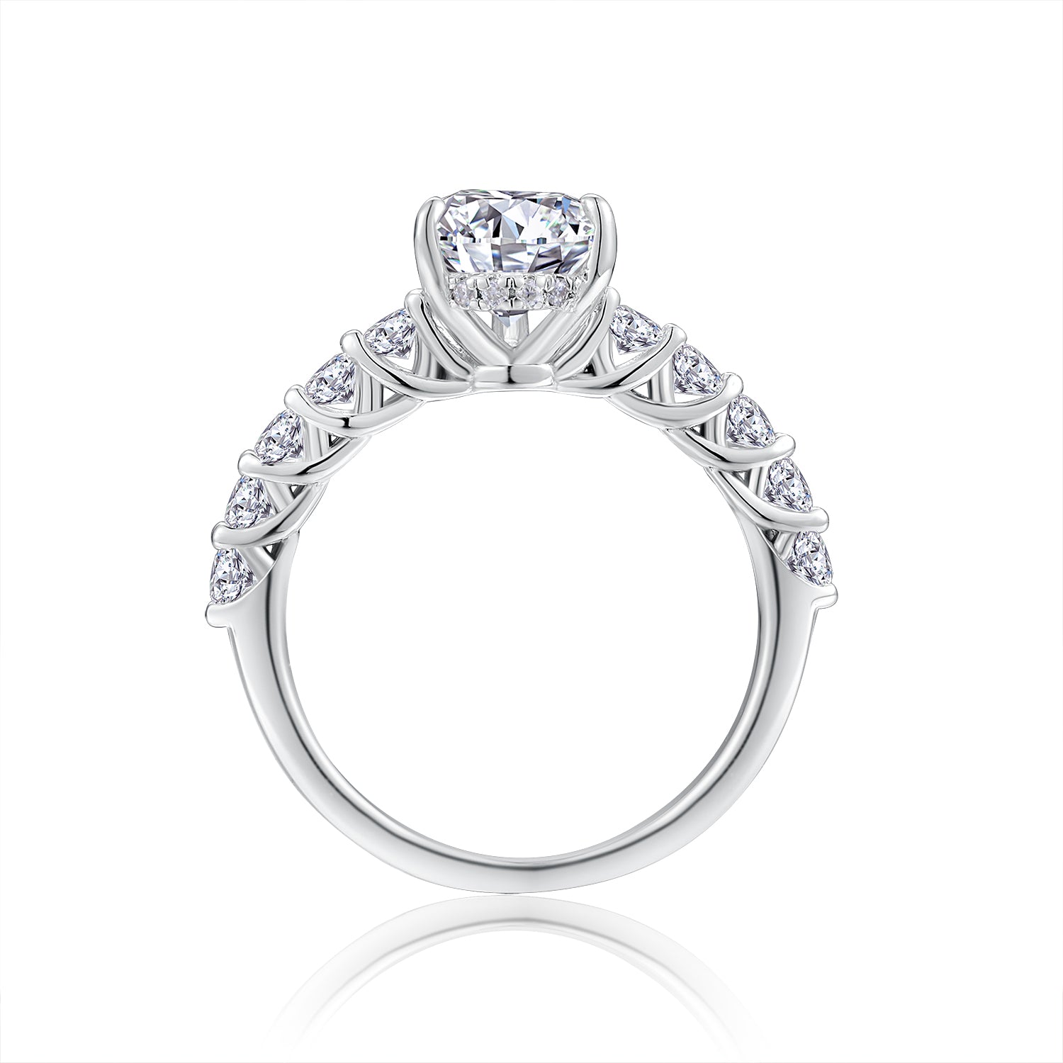 [Tear of Light] Straight Arm Micro-paved 3.0 carat Moissanite Ring in Sterling Silver