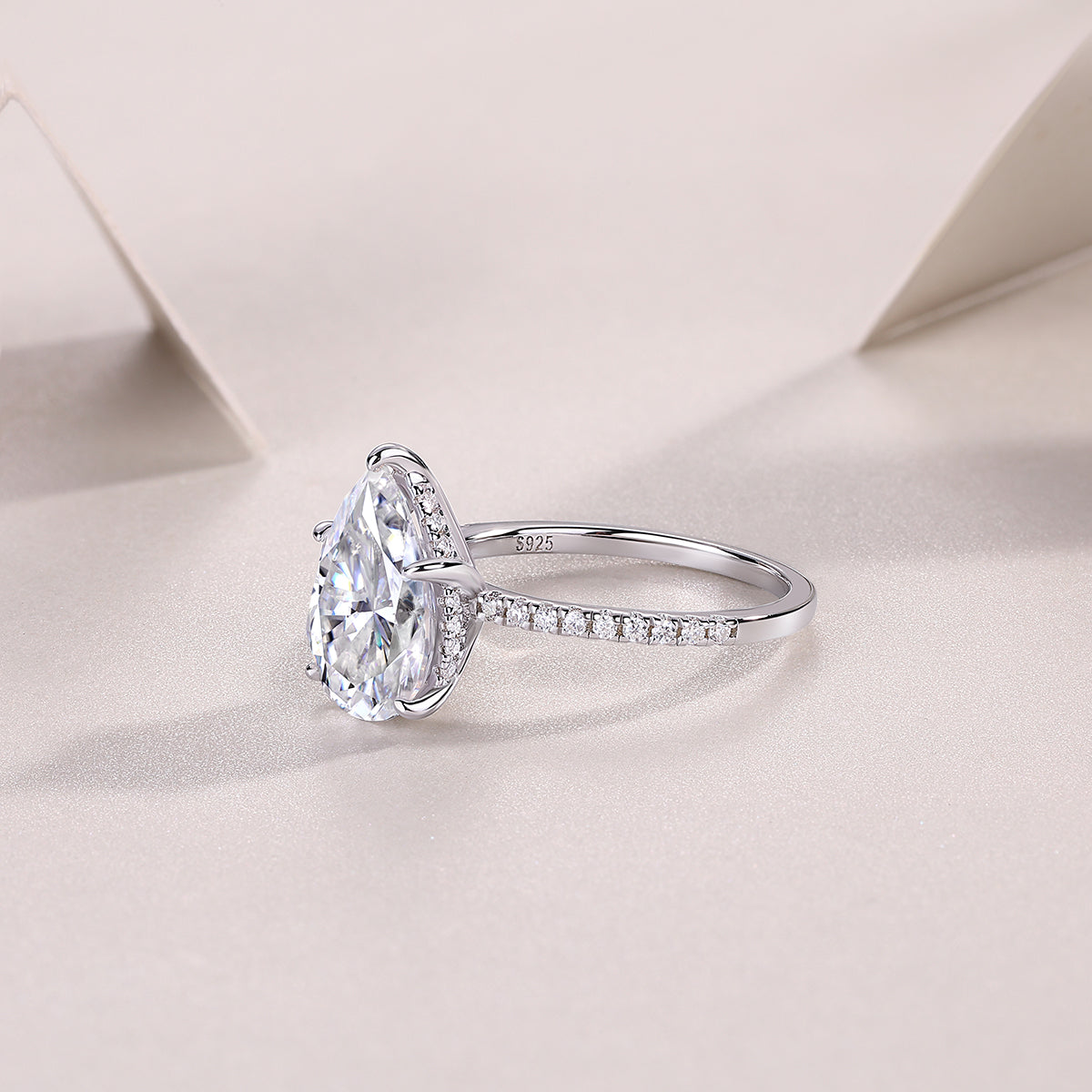 [Lavish Pear] Straight Arm Micro-paved 5.0 carat Moissanite Ring in Sterling Silver