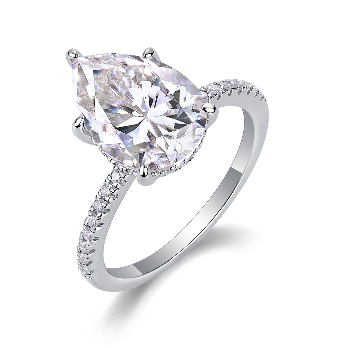 [Lavish Pear] Straight Arm Micro-paved 5.0 carat Moissanite Ring in Sterling Silver