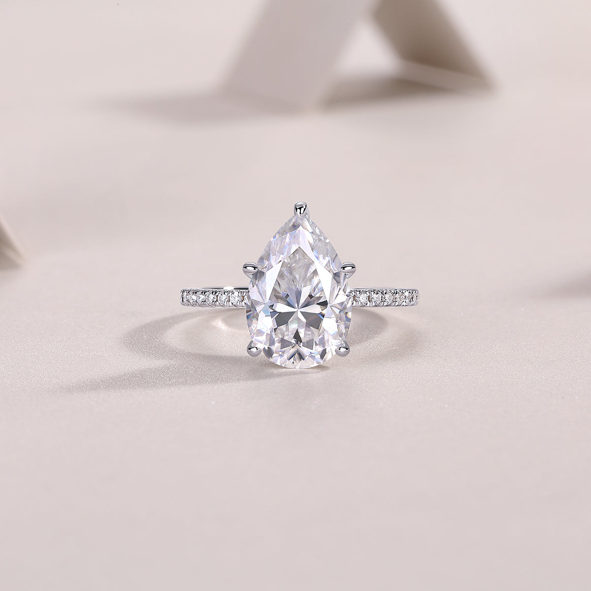 [Lavish Pear] Straight Arm Micro-paved 5.0 carat Moissanite Ring in Sterling Silver