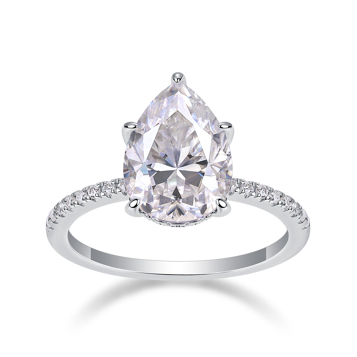 [Lavish Pear] Straight Arm Micro-paved 5.0 carat Moissanite Ring in Sterling Silver