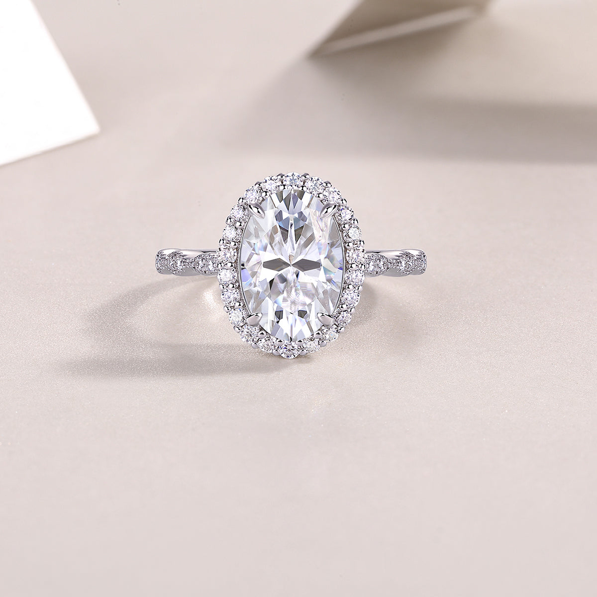 [Lavish Oval] Straight Arm Micro-paved 4.5 carat Moissanite Ring in Sterling Silver
