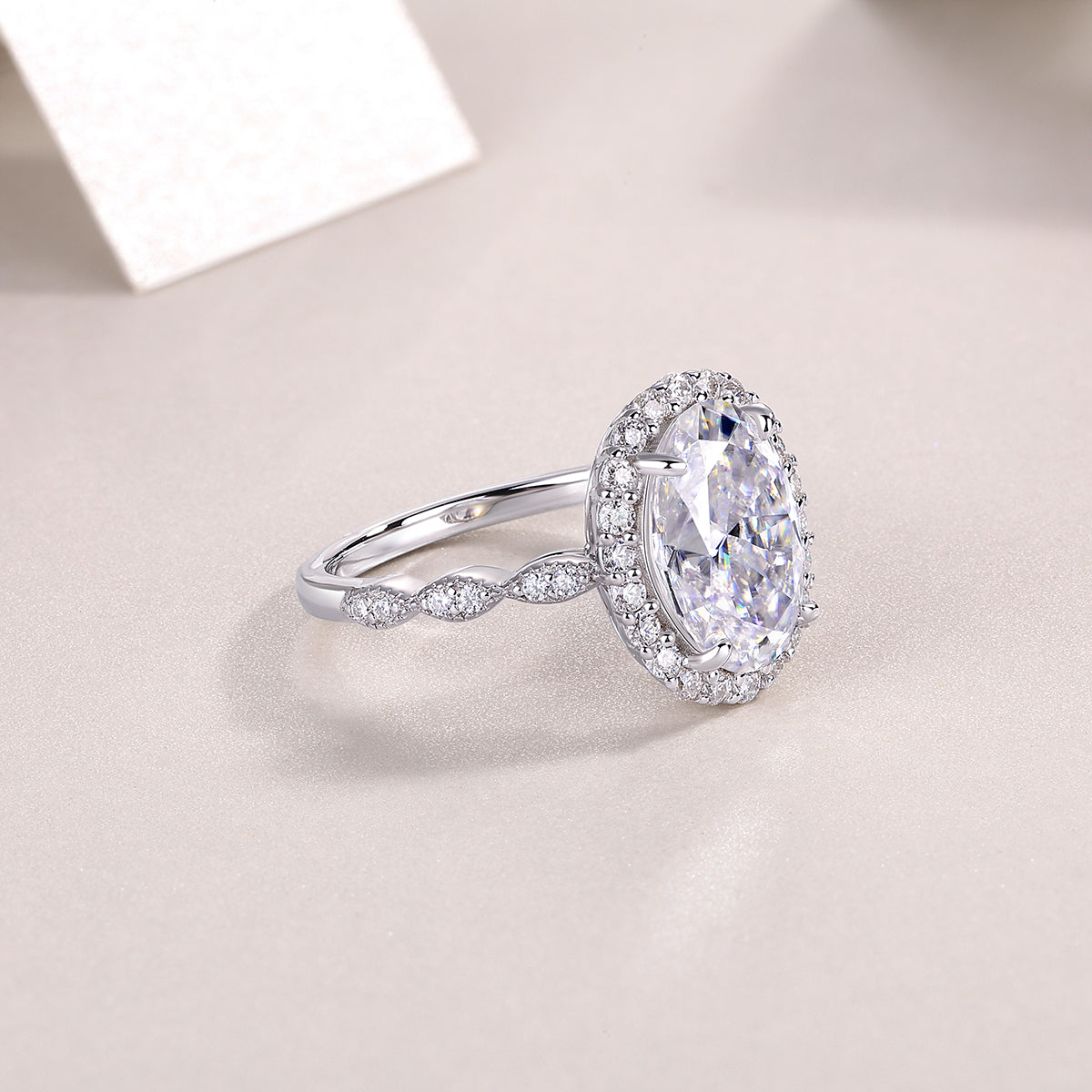 [Lavish Oval] Straight Arm Micro-paved 4.5 carat Moissanite Ring in Sterling Silver