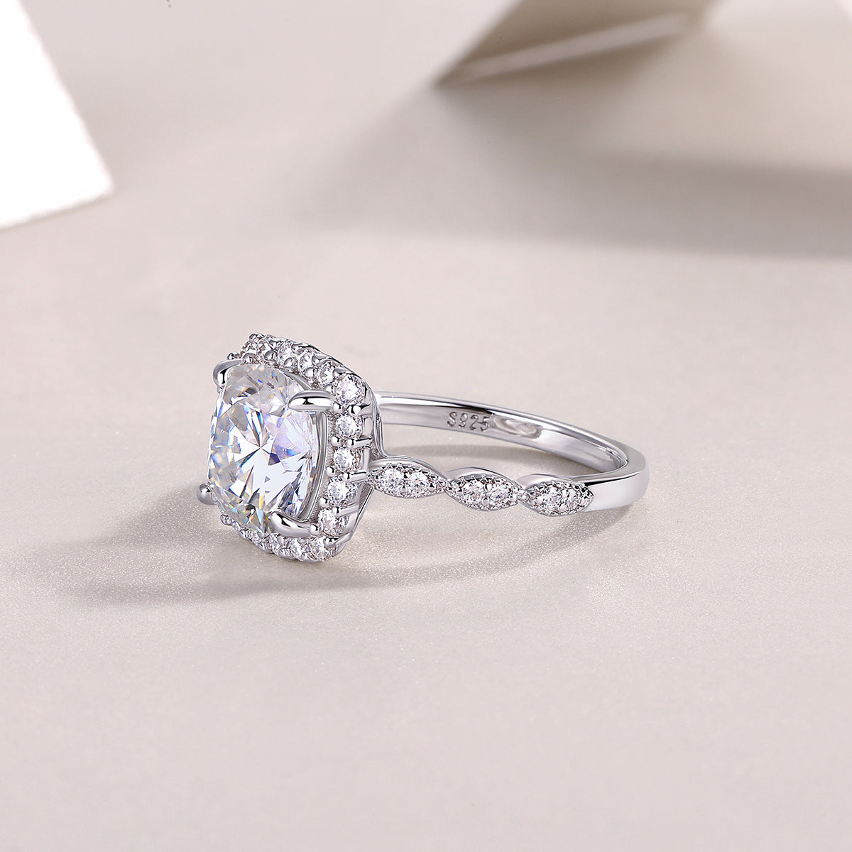 [Lavish Square] Straight Arm Micro-paved 3 carat Moissanite Ring in Sterling Silver