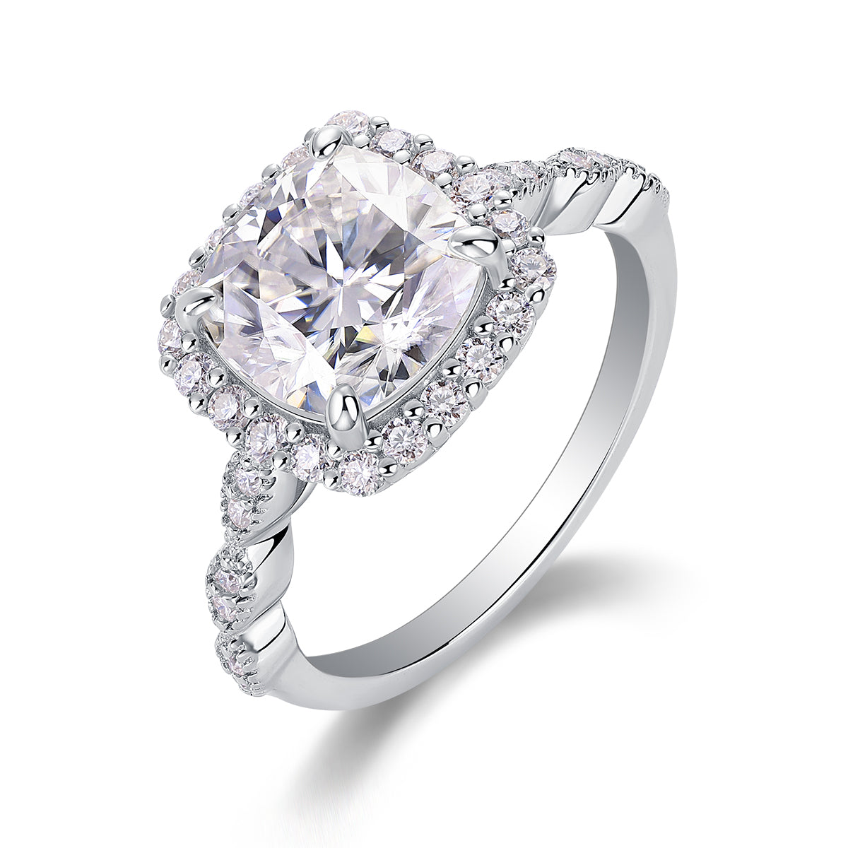 [Lavish Square] Straight Arm Micro-paved 3 carat Moissanite Ring in Sterling Silver