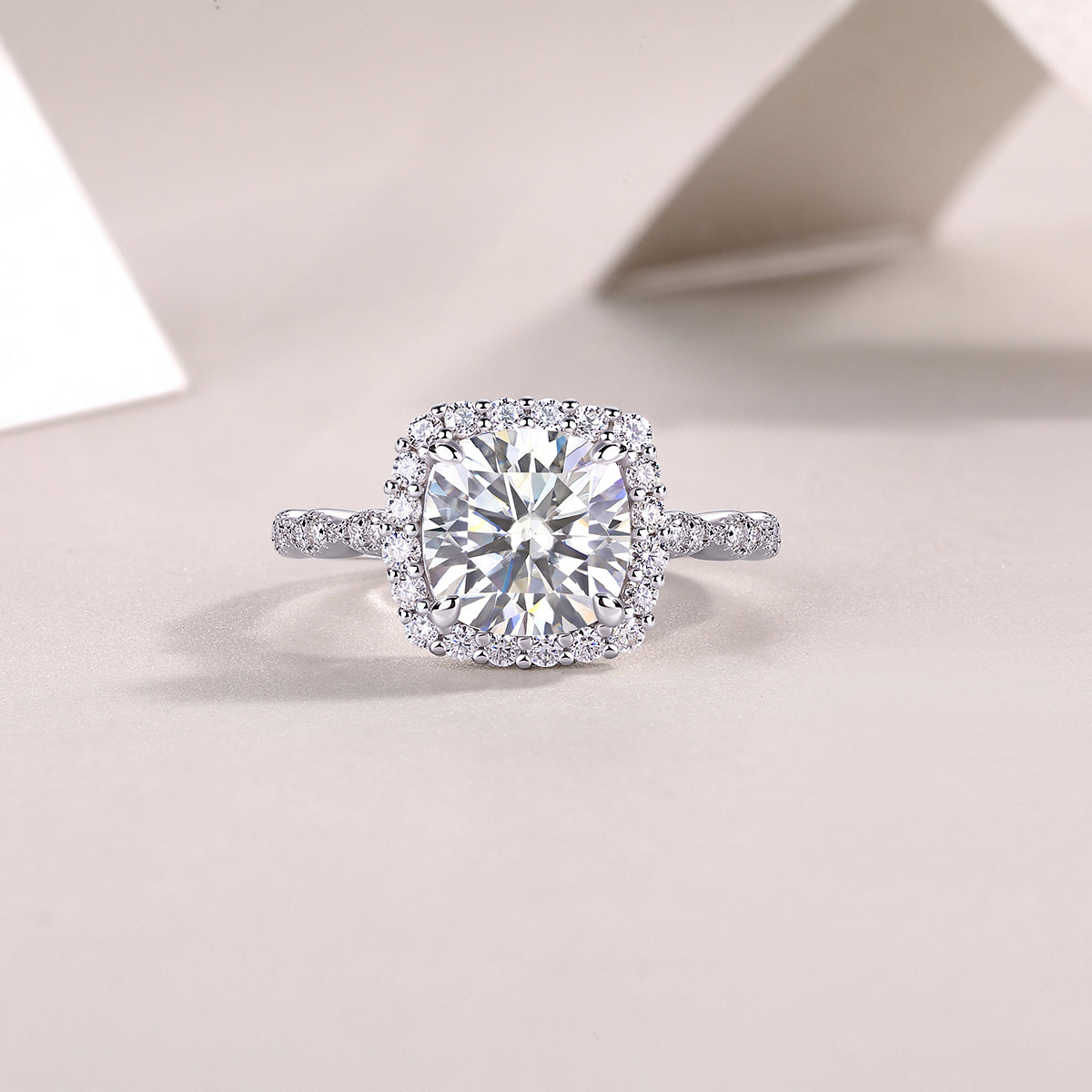 [Lavish Square] Straight Arm Micro-paved 3 carat Moissanite Ring in Sterling Silver