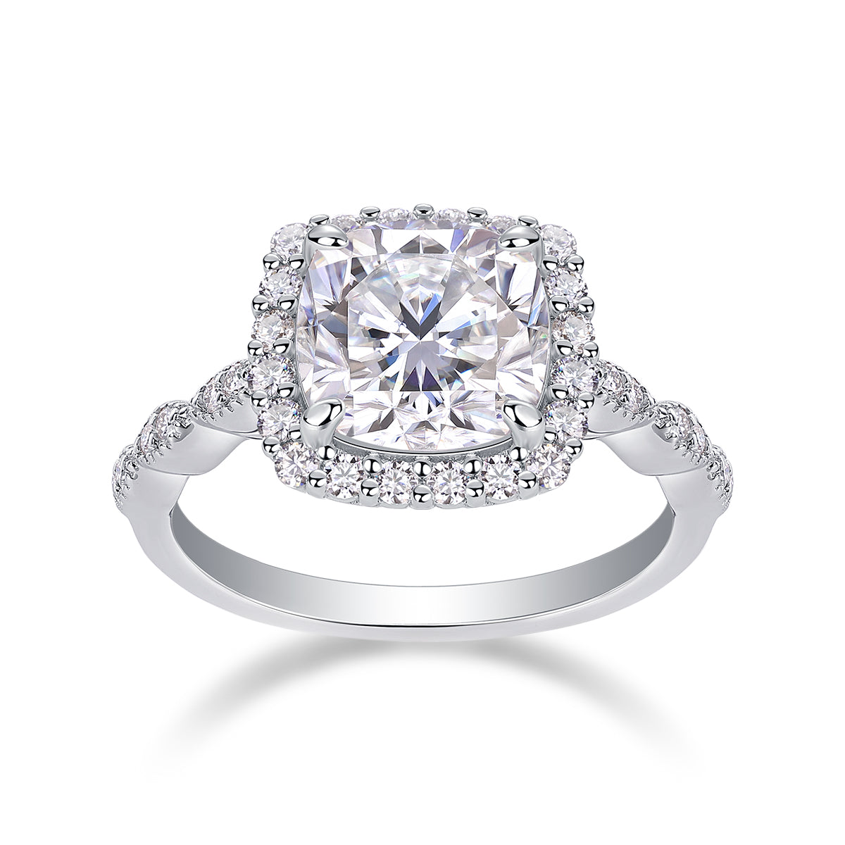 [Lavish Square] Straight Arm Micro-paved 3 carat Moissanite Ring in Sterling Silver