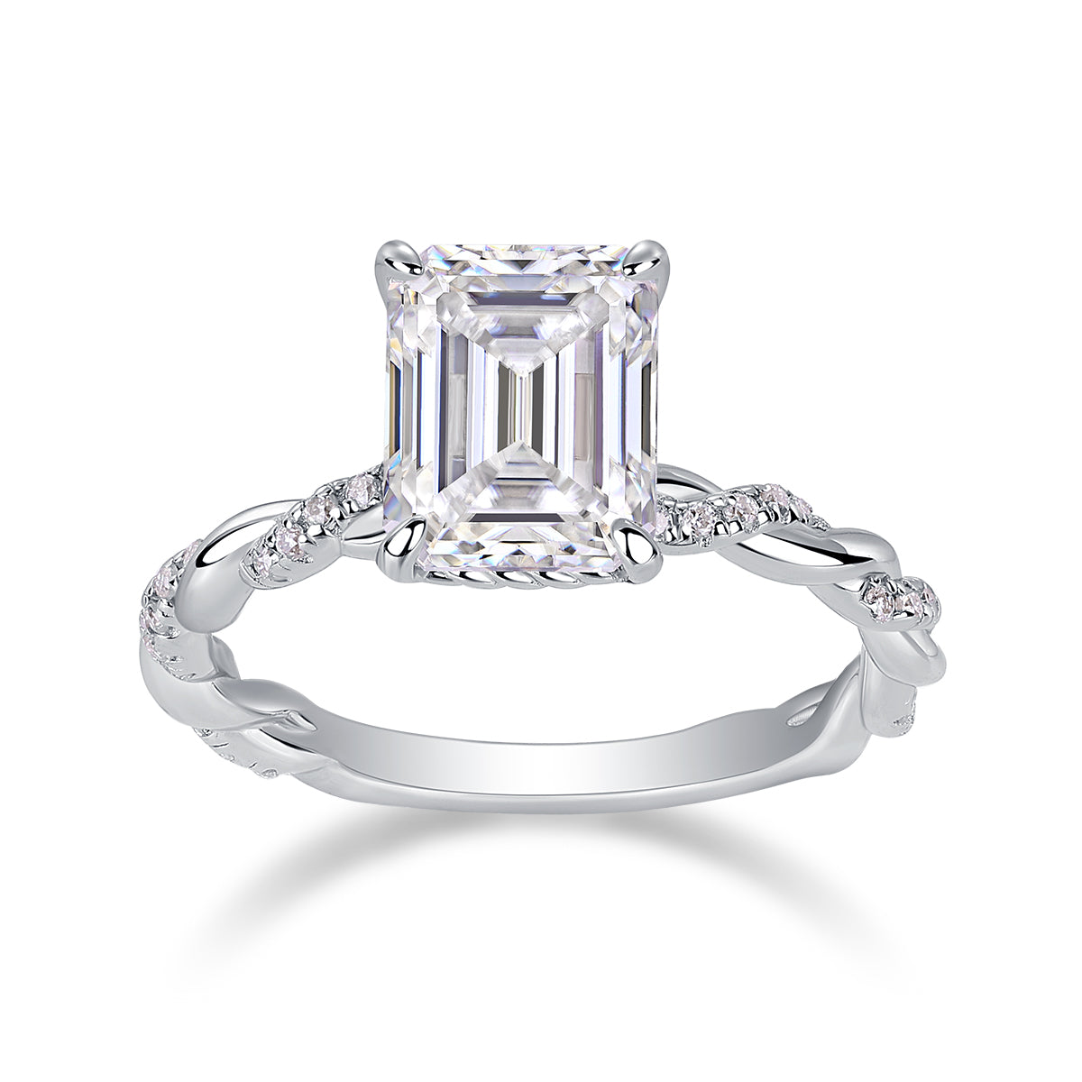 [Lavish Enerald] Twisted Arm Micro-paved 3.0 carat Moissanite Ring in Sterling Silver