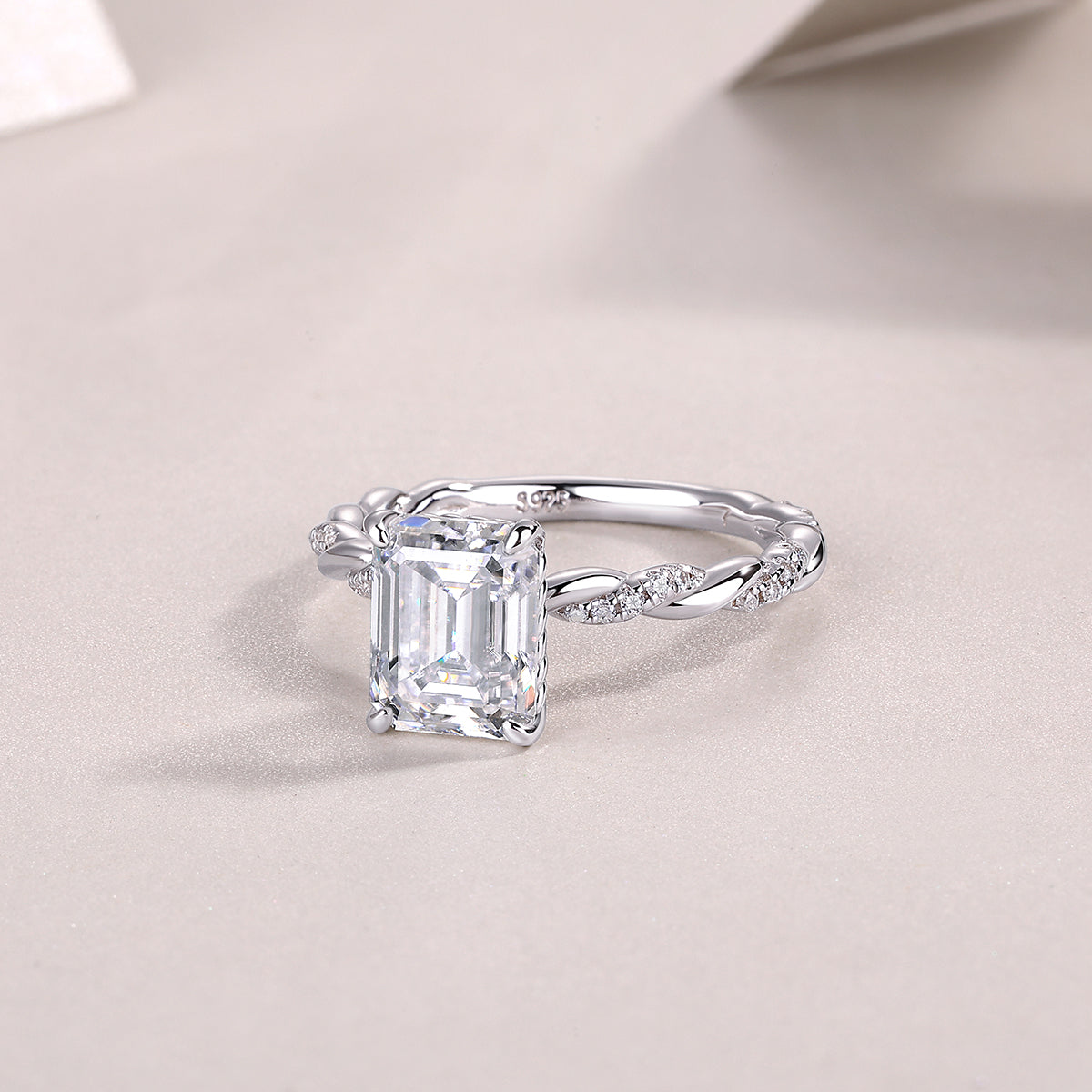 [Lavish Enerald] Twisted Arm Micro-paved 3.0 carat Moissanite Ring in Sterling Silver