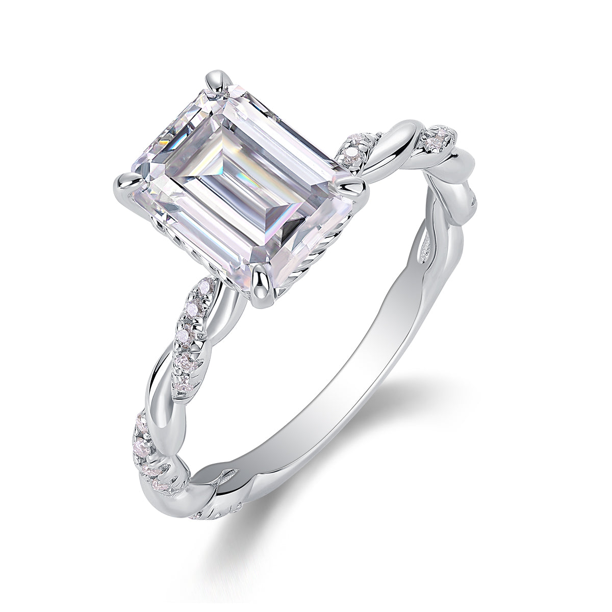 [Lavish Enerald] Twisted Arm Micro-paved 3.0 carat Moissanite Ring in Sterling Silver
