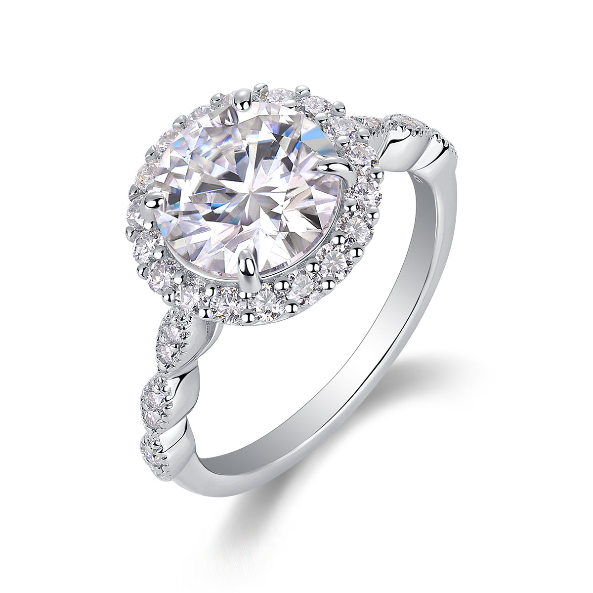 [Lavish Round] Straight Arm Micro-paved 3 carat Moissanite Ring in Sterling Silver