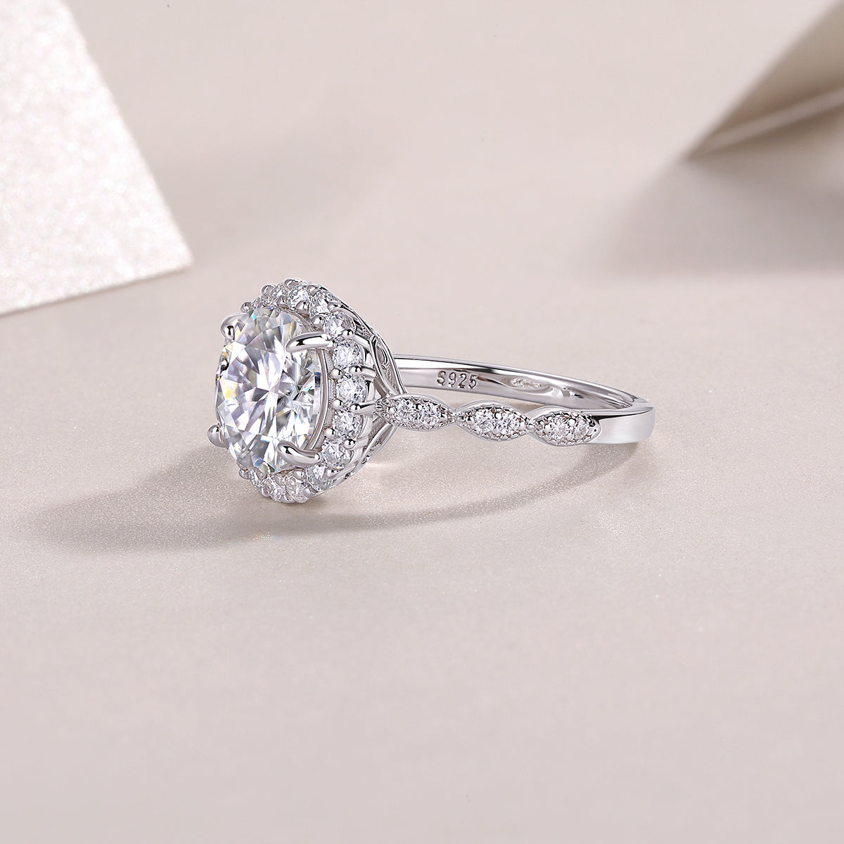 [Lavish Round] Straight Arm Micro-paved 3 carat Moissanite Ring in Sterling Silver