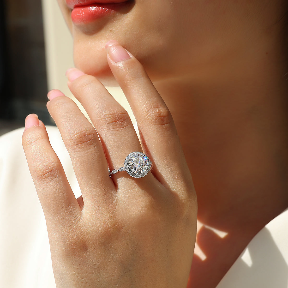 [Lavish Round] Straight Arm Micro-paved 3 carat Moissanite Ring in Sterling Silver