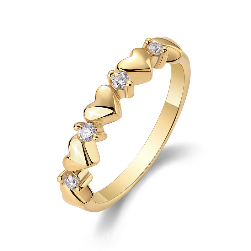[Golden Heart] Heart-shaped Micro-paved Moissanite Ring in Sterling Silver