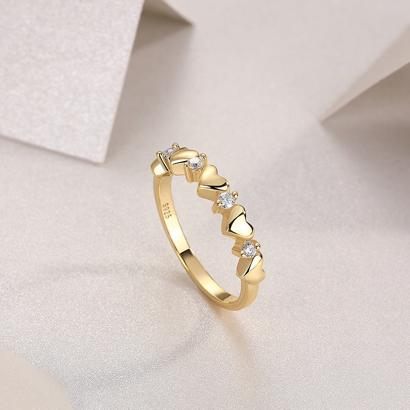 [Golden Heart] Heart-shaped Micro-paved Moissanite Ring in Sterling Silver