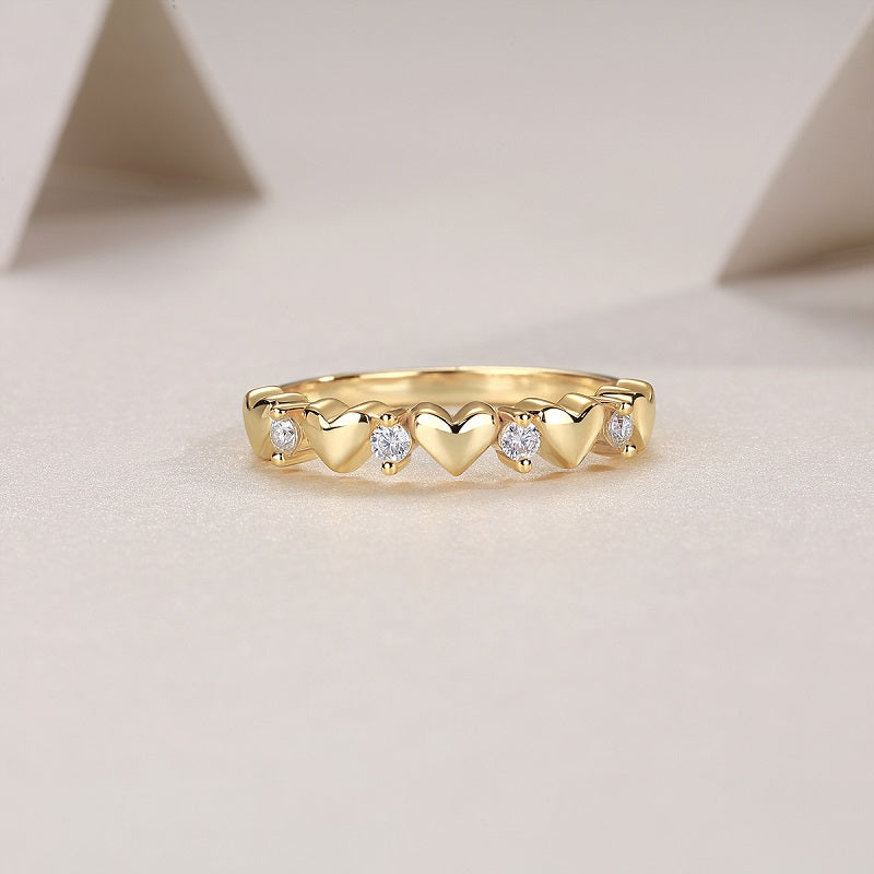 [Golden Heart] Heart-shaped Micro-paved Moissanite Ring in Sterling Silver