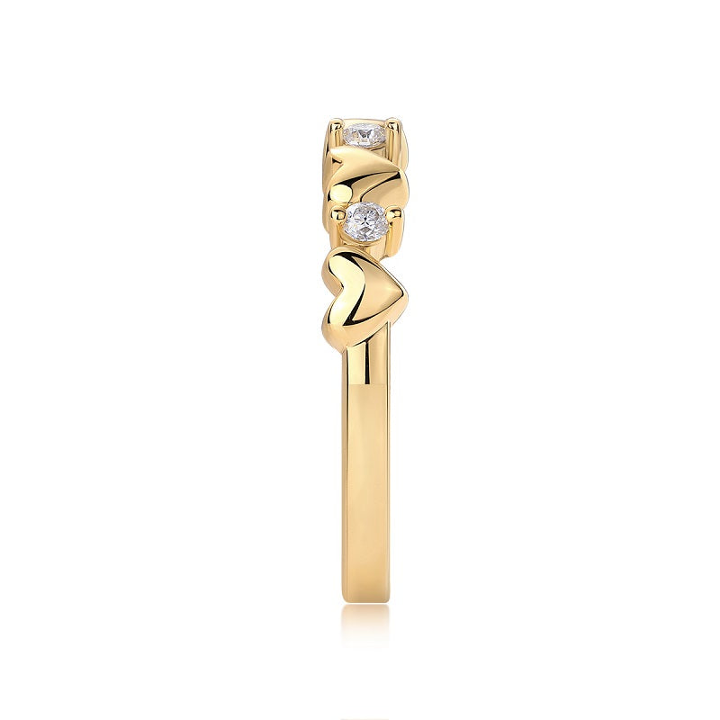 [Golden Heart] Heart-shaped Micro-paved Moissanite Ring in Sterling Silver