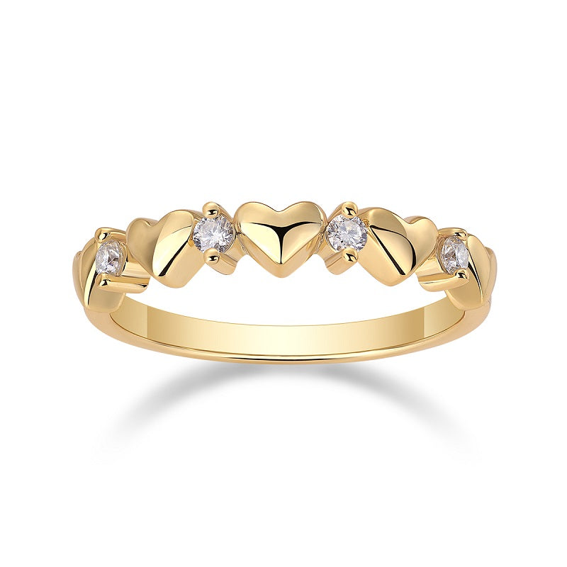 [Golden Heart] Heart-shaped Micro-paved Moissanite Ring in Sterling Silver